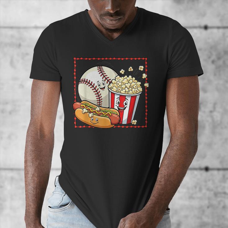 Smiling Baseball Popcorn And Hot-Dog Cartoon Apparel Men's V-Neck T-Shirt Smiling Baseball Popcorn And Hot-Dog Cartoon Apparel Men's V-Neck T-Shirt