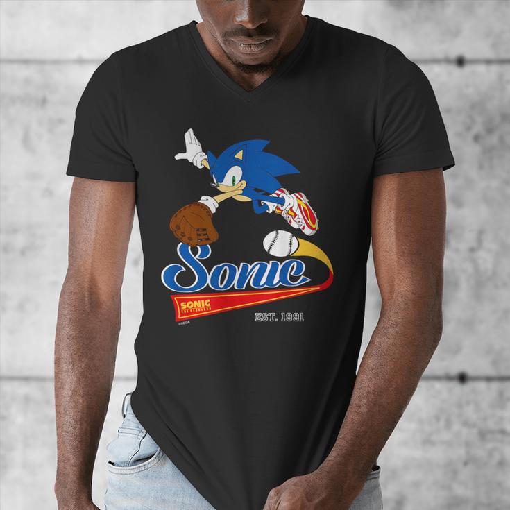 Sonic The Hedgehog Sonic Baseball Est 1991 Men's V-Neck T-Shirt Sonic The Hedgehog Sonic Baseball Est 1991 Men's V-Neck T-Shirt
