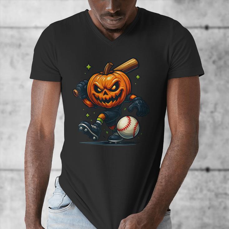 Spooky Halloween Scary Pumpkin Baseball Player Witchy Vibes Men's V-Neck T-Shirt Spooky Halloween Scary Pumpkin Baseball Player Witchy Vibes Men's V-Neck T-Shirt