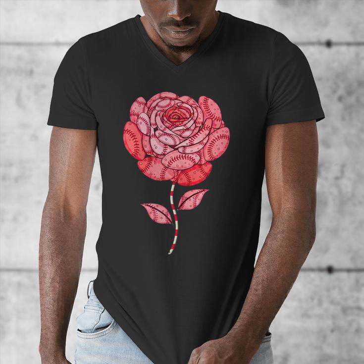 Sporty Rose Graphic With Baseball And Rugby Ball Petals Men's V-Neck T-Shirt