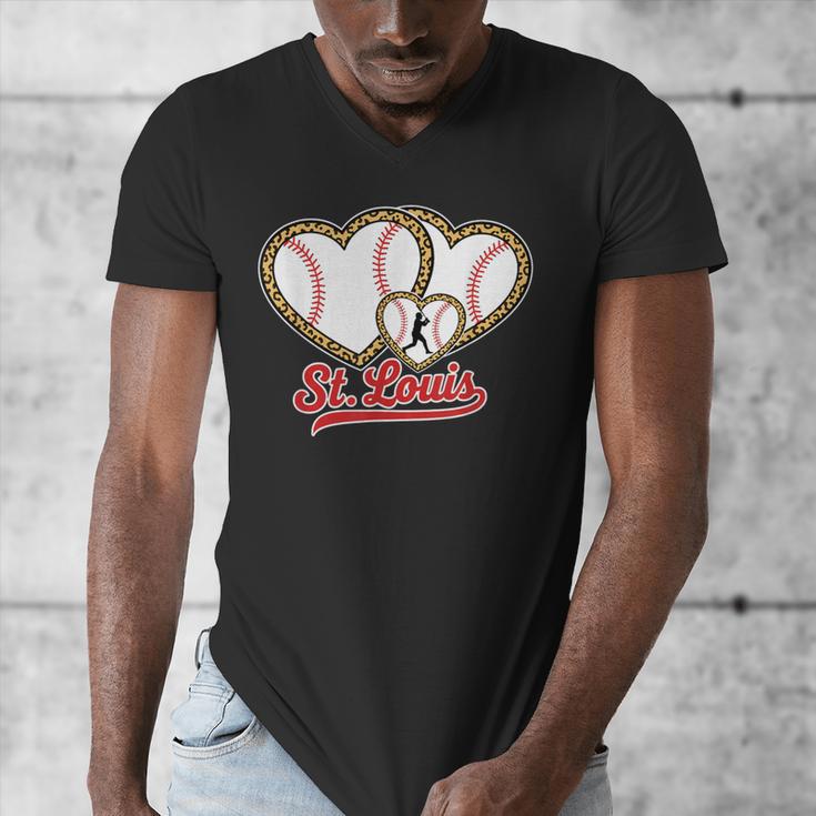 St Louis Leopard Heart Baseball Batter Boys Fan Men's V-Neck T-Shirt
