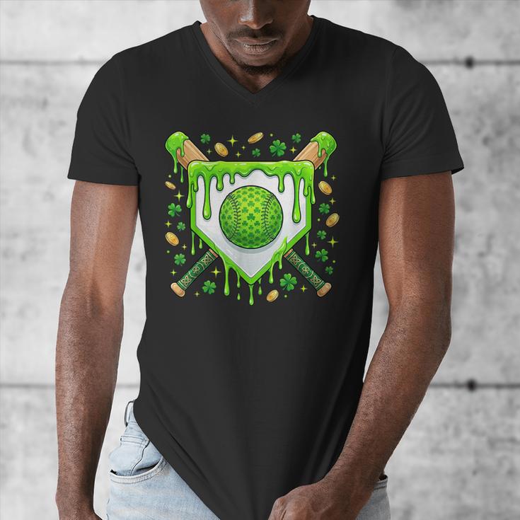 St Patrick Day Baseball Drip Ice Cream Boys Men Men's V-Neck T-Shirt St Patrick Day Baseball Drip Ice Cream Boys Men Men's V-Neck T-Shirt