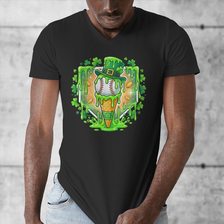 St Patrick Day Baseball Drip Ice Cream Baseball Home Plate Men's V-Neck T-Shirt St Patrick Day Baseball Drip Ice Cream Baseball Home Plate Men's V-Neck T-Shirt