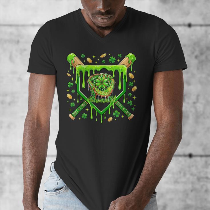 St Patricks Day Baseball Ice Cream Shamrock Baseball Player Men's V-Neck T-Shirt St Patricks Day Baseball Ice Cream Shamrock Baseball Player Men's V-Neck T-Shirt