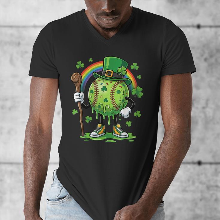 St Patricks Day Baseball Leprechaun Rainbow Green Baseball Men's V-Neck T-Shirt