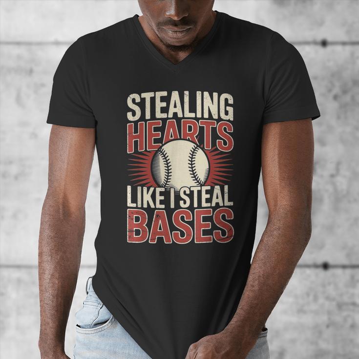 Stealing Hearts Like I Steal Bases Baseball Valentine Retro Men's V-Neck T-Shirt Stealing Hearts Like I Steal Bases Baseball Valentine Retro Men's V-Neck T-Shirt