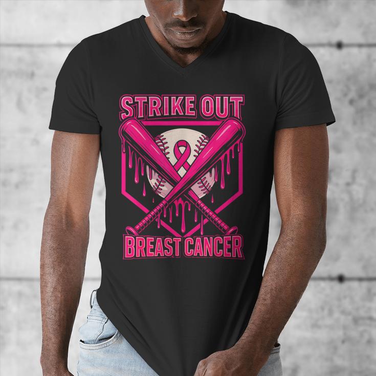 Strike Out Breast Cancer Baseball Ice Cream Drip Men's V-Neck T-Shirt Strike Out Breast Cancer Baseball Ice Cream Drip Men's V-Neck T-Shirt