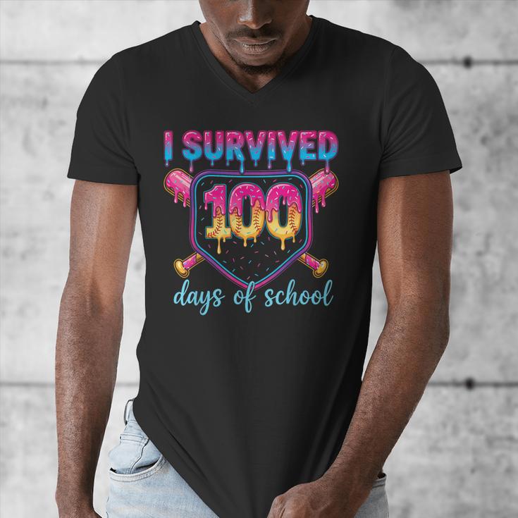 I Survived 100 Days Of School Baseball 100th Day Kids Girls Men's V-Neck T-Shirt