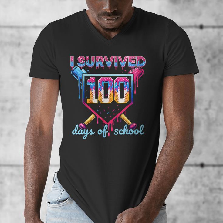 I Survived 100 Days Of School Baseball Boys Students Men's V-Neck T-Shirt I Survived 100 Days Of School Baseball Boys Students Men's V-Neck T-Shirt