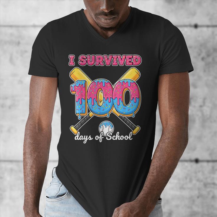 I Survived 100 Days Of School Baseball Cream Drip Boys Men's V-Neck T-Shirt