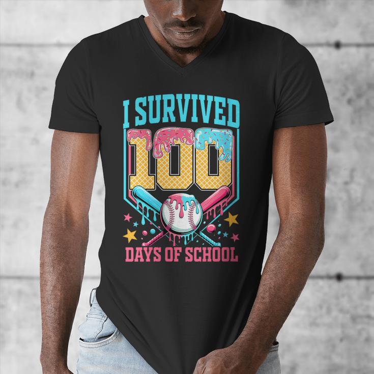 I Survived 100 Days Of School Baseball Drip Students Teacher Men's V-Neck T-Shirt