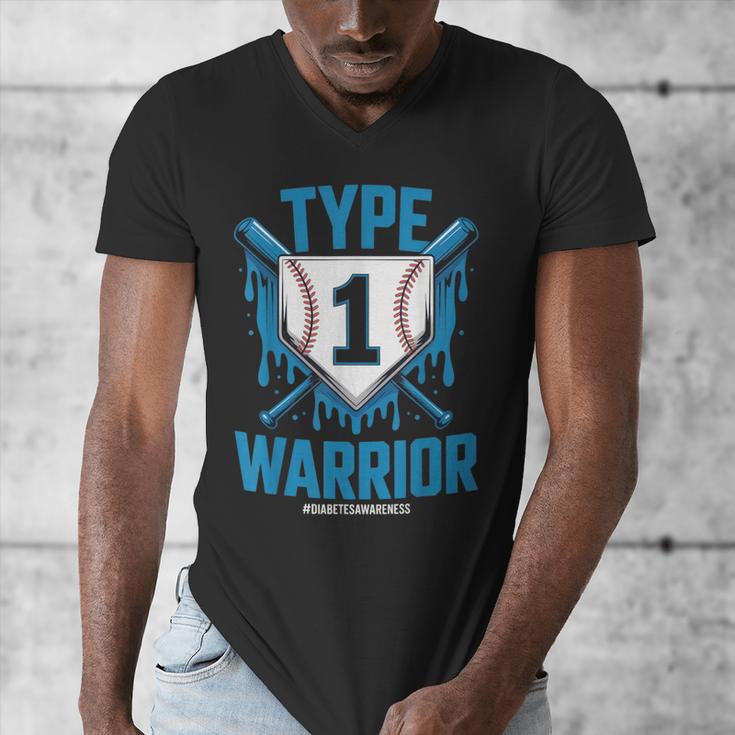 Type 1 Warrior Diabetes Awareness Baseball Enthusiasts Men's V-Neck T-Shirt Type 1 Warrior Diabetes Awareness Baseball Enthusiasts Men's V-Neck T-Shirt