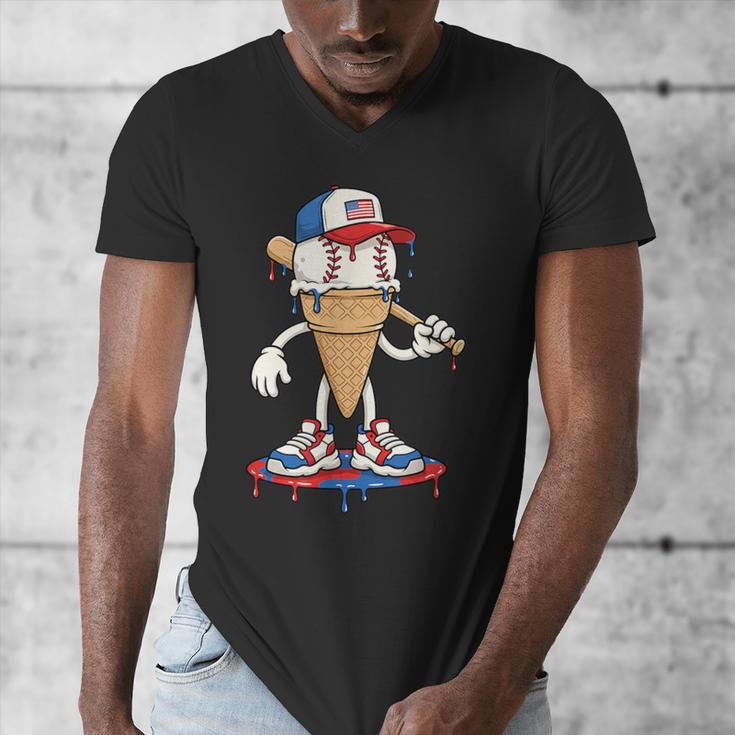 USA Patriotic Baseball Ice Cream Cone Freedom Men's V-Neck T-Shirt USA Patriotic Baseball Ice Cream Cone Freedom Men's V-Neck T-Shirt