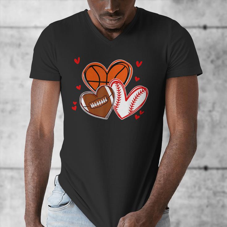 Valentines Baseball Basketball Football Heart Boy Men Men's V-Neck T-Shirt
