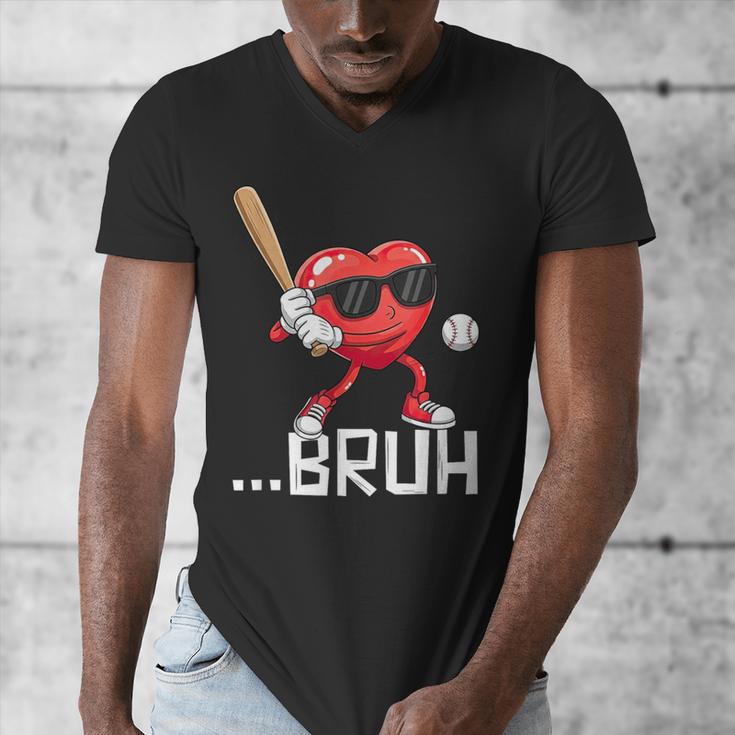 Valentines Bruh Red Heart Playing Baseball Men Boys Kids Men's V-Neck T-Shirt Valentines Bruh Red Heart Playing Baseball Men Boys Kids Men's V-Neck T-Shirt