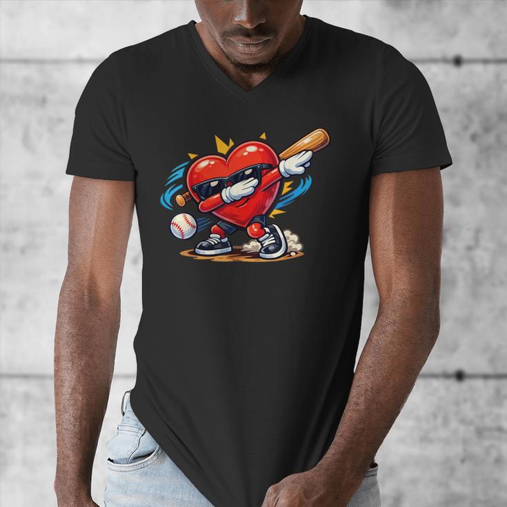 Valentines Day Baseball Dabbing Red Heart Love Boys Men's V-Neck T-Shirt