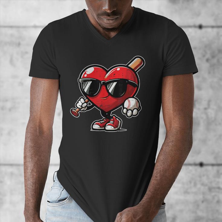 Valentines Day Baseball Heart Bat Sunglasses Men Boys Kids Men's V-Neck T-Shirt