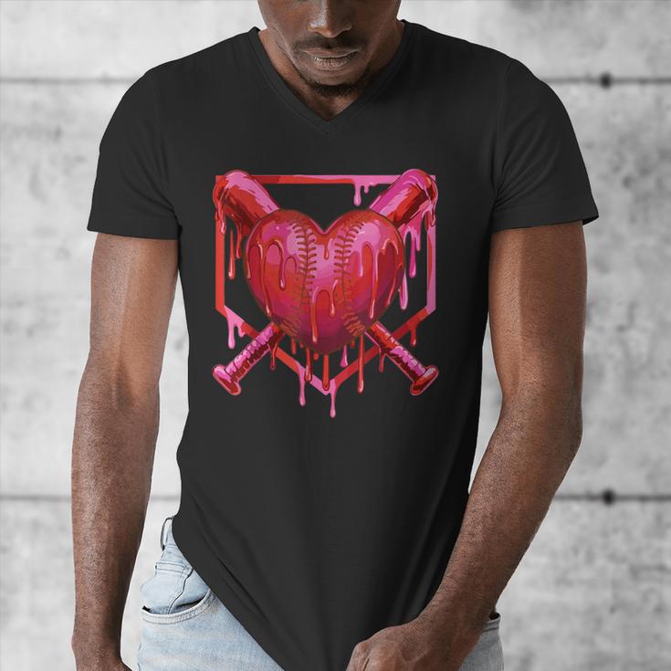 Valentines Day Baseball Red Heart Dab Boys Girls Kids Men's V-Neck T-Shirt
