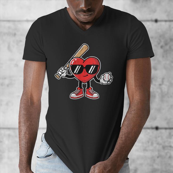 Valentines Day Heart Baseball Player Sports Boys Kids Men Men's V-Neck T-Shirt
