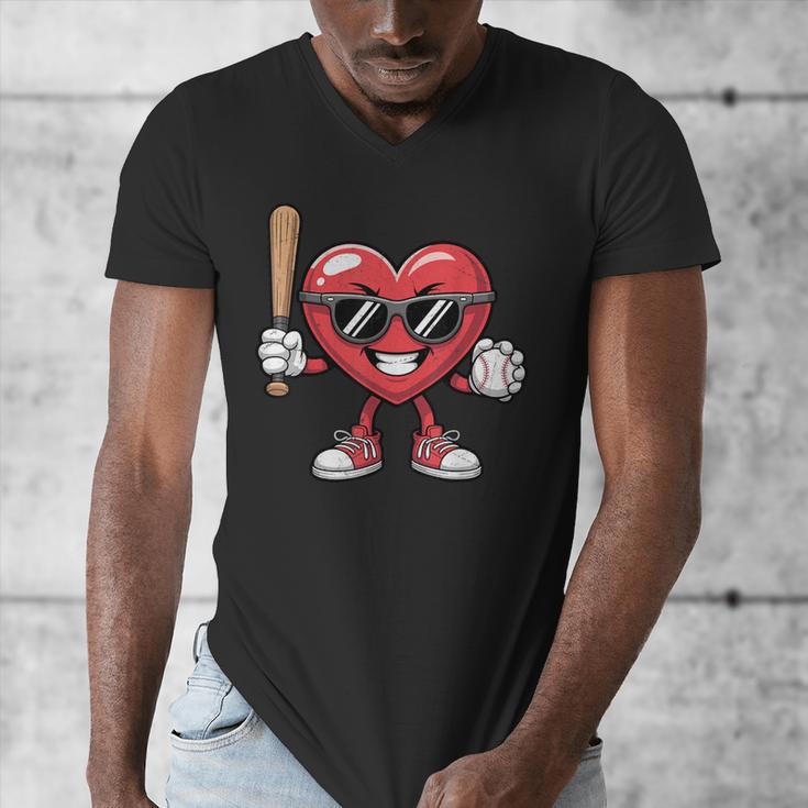 Valentines Day Heart Playing Baseball Boys Men Kids Girls Men's V-Neck T-Shirt