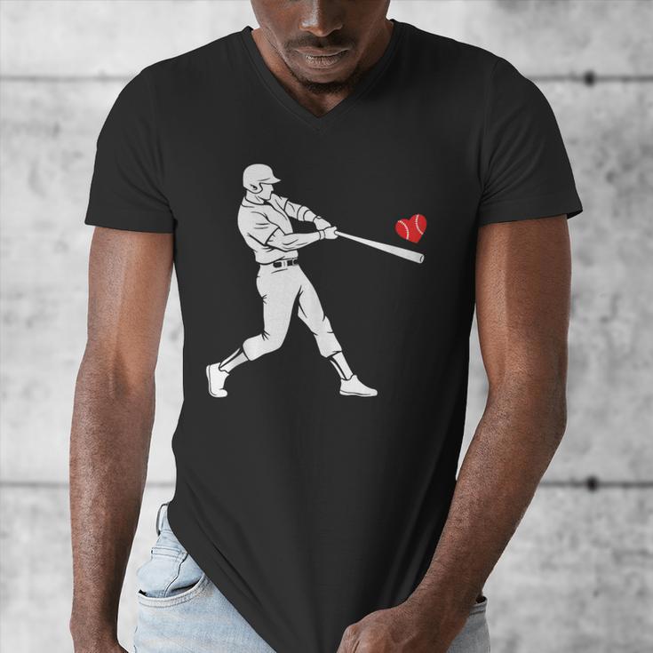 Valentines US Baseball Player Silhouette Heart Men's V-Neck T-Shirt Valentines US Baseball Player Silhouette Heart Men's V-Neck T-Shirt
