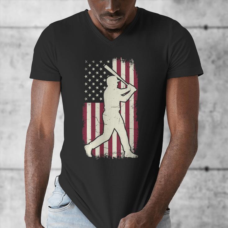 Vintage American Flag Baseball Batter Patriotic Home Run Men's V-Neck T-Shirt Vintage American Flag Baseball Batter Patriotic Home Run Men's V-Neck T-Shirt
