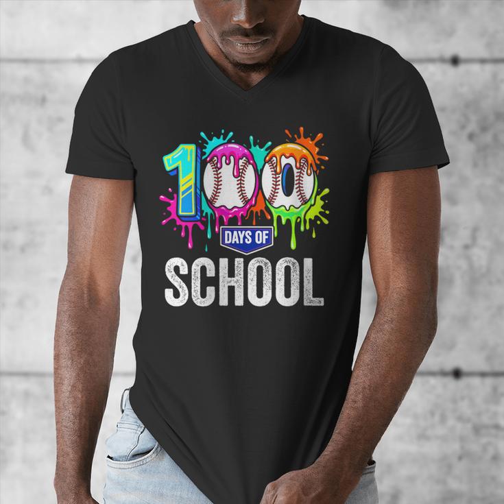 Women's 100 Days Of School Dripping Baseball Boys Kids Teacher Men's V-Neck T-Shirt Women's 100 Days Of School Dripping Baseball Boys Kids Teacher Men's V-Neck T-Shirt