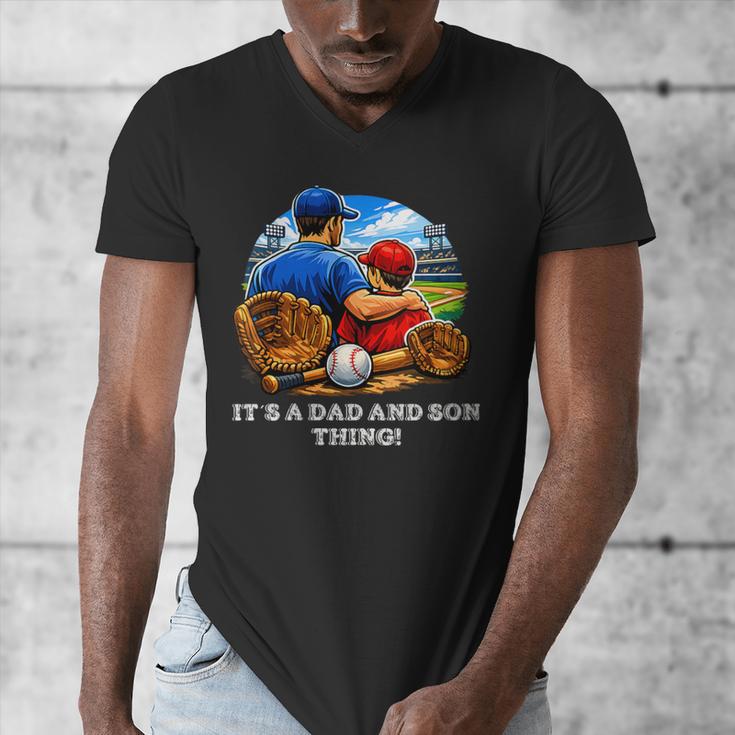 Women's Father Son Baseball Father's Day Men's V-Neck T-Shirt Women's Father Son Baseball Father's Day Men's V-Neck T-Shirt