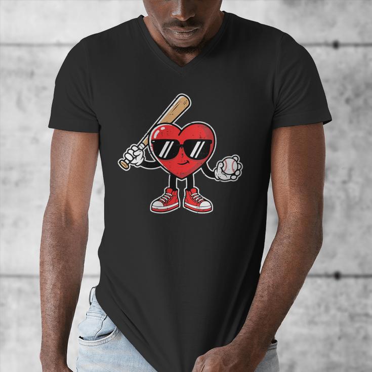 Women's Valentines Day Heart Baseball Player Sports Boys Kids Men Men's V-Neck T-Shirt