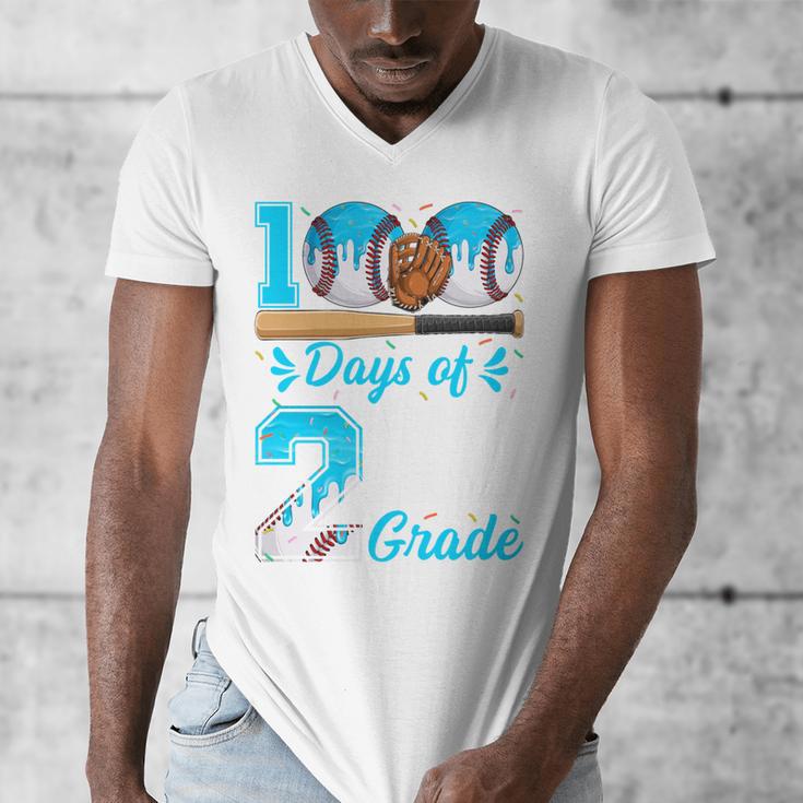 100 Days Of 2nd Grade Baseball 100th Day Of School Boys Kids Men's V-Neck T-Shirt