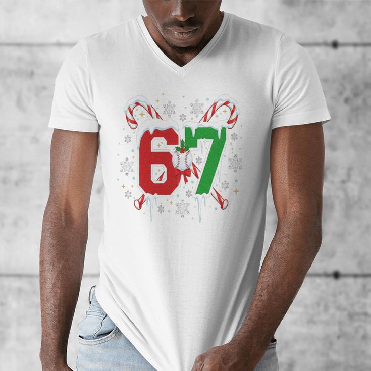 67 Baseball Christmas Candy Cane Snowflake Holiday Sports Men's V-Neck T-Shirt 67 Baseball Christmas Candy Cane Snowflake Holiday Sports Men's V-Neck T-Shirt