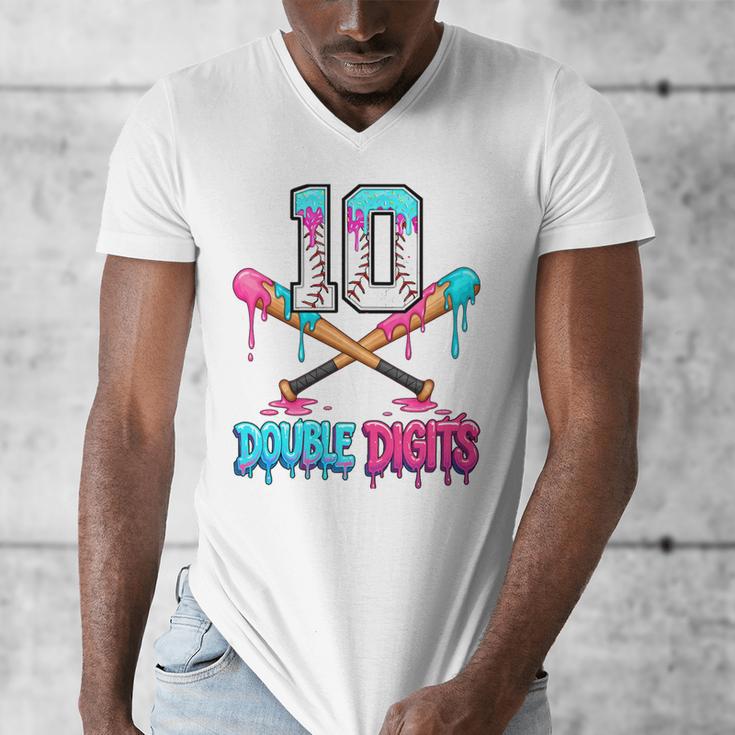 Baseball 10 Year Old Ice Cream Drip 10th Bday Double Digits Men's V-Neck T-Shirt Baseball 10 Year Old Ice Cream Drip 10th Bday Double Digits Men's V-Neck T-Shirt