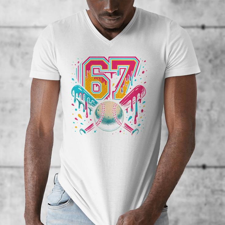 Baseball Drip 6 7 Number 67 Six Seven Meme Boys Kids Men's V-Neck T-Shirt Baseball Drip 6 7 Number 67 Six Seven Meme Boys Kids Men's V-Neck T-Shirt