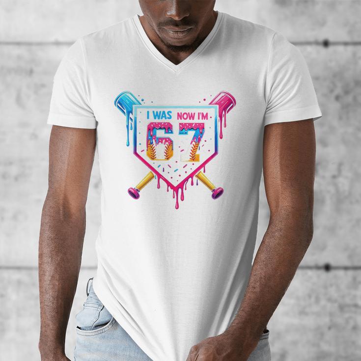 Baseball Drip I Was 6 Now I'm 7 67 Meme 7th Birthday Men's V-Neck T-Shirt