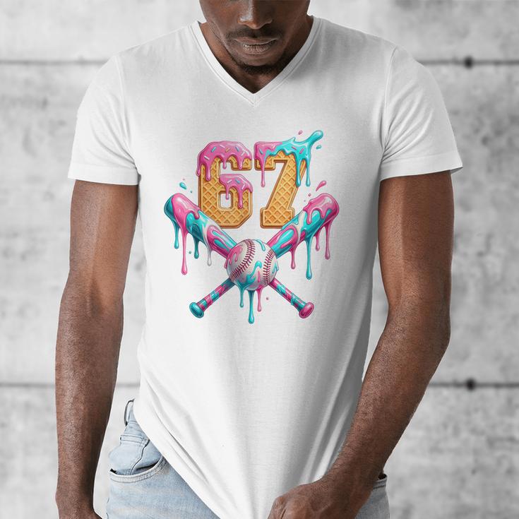 Baseball Drip 67 Six Seven Number 67 Player 67th Birthday Men's V-Neck T-Shirt