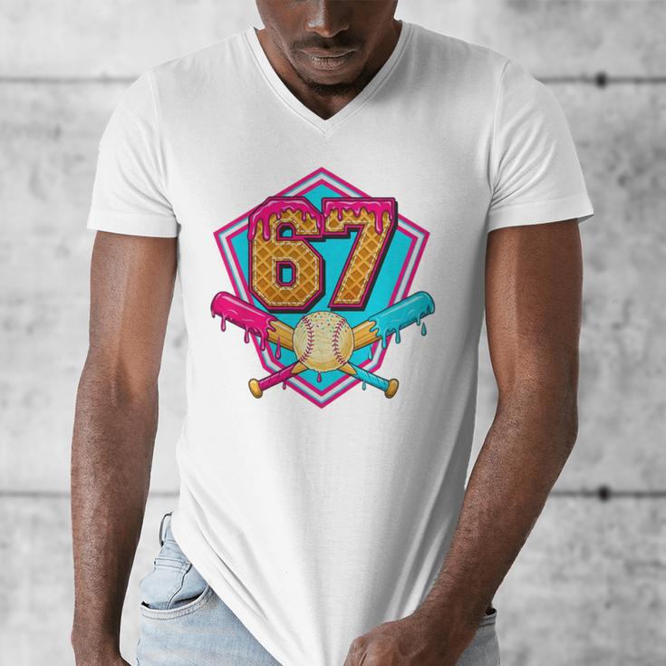 Baseball Drip Jersey Number 67 For Players & 67th Birthday Premium Tri-Blend Men's V-Neck T-Shirt Baseball Drip Jersey Number 67 For Players & 67th Birthday Premium Tri-Blend Men's V-Neck T-Shirt
