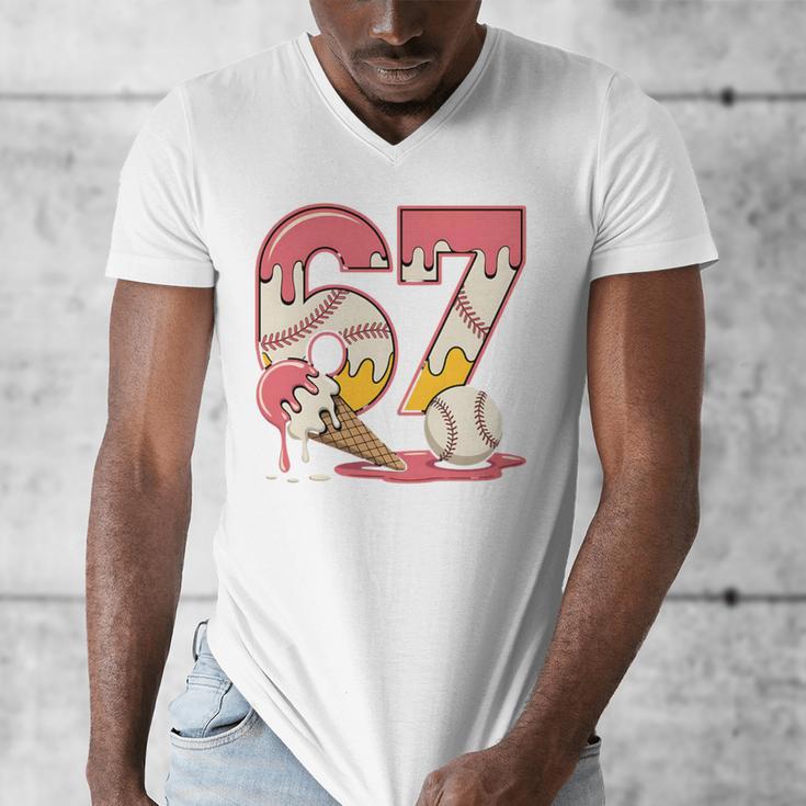 Baseball Drip Number 67 Player Ice Cream Or 67th Birthday Men's V-Neck T-Shirt