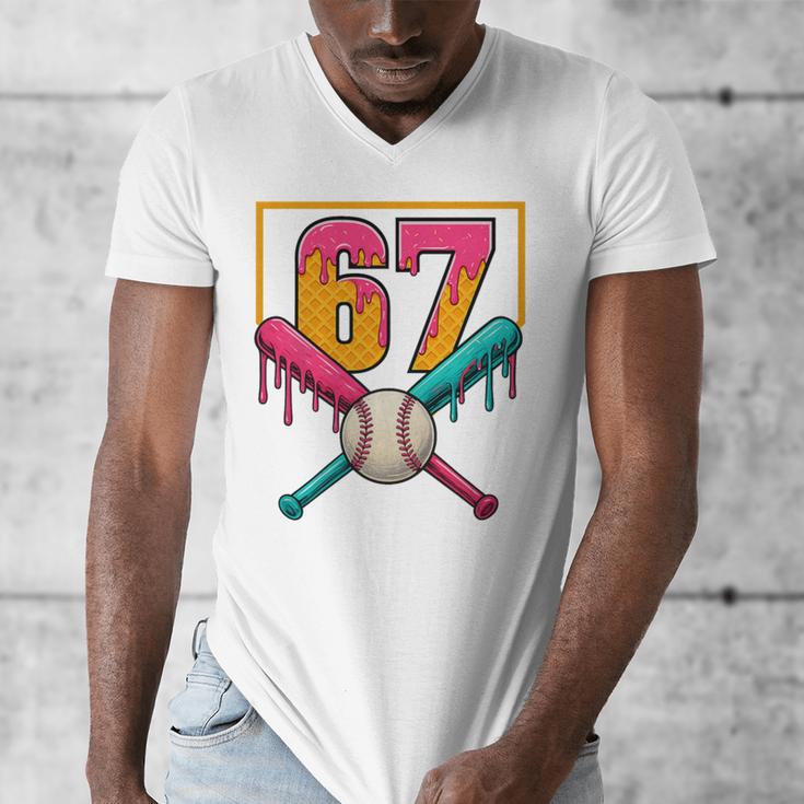 Baseball Ice Cream Drip Number 67 Player 67th Birthday Premium Tri-Blend Men's V-Neck T-Shirt Baseball Ice Cream Drip Number 67 Player 67th Birthday Premium Tri-Blend Men's V-Neck T-Shirt
