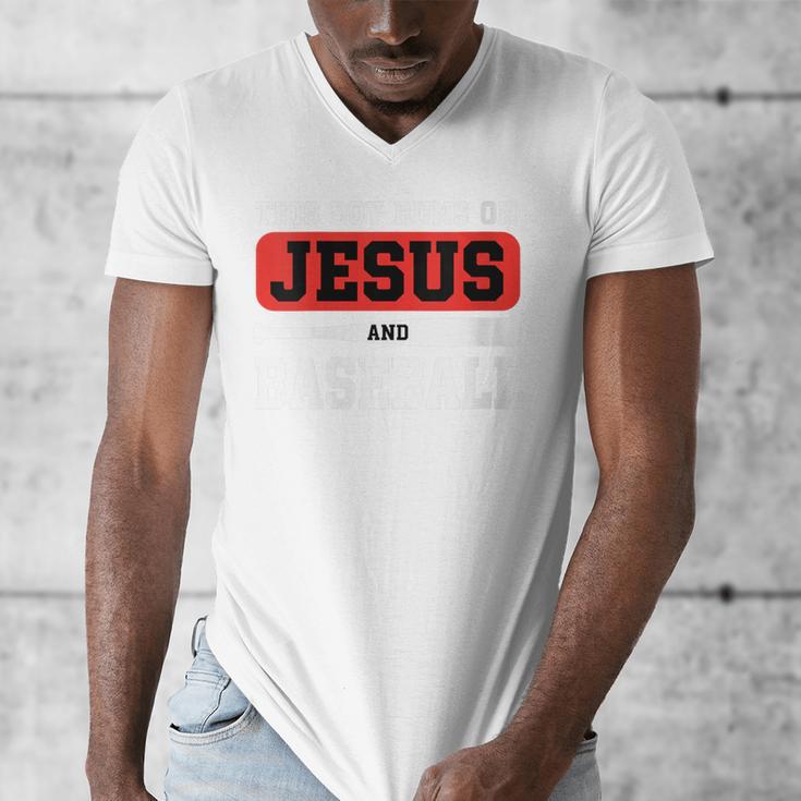 This Boy Runs On Jesus And Baseball Christian Baseball Men's V-Neck T-Shirt
