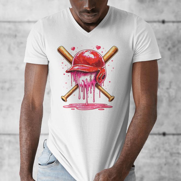 Boys Valentine Day Baseball Helmet Drip Ice-Cream Youth Kids Men's V-Neck T-Shirt