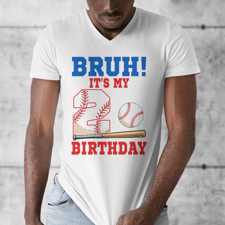 Bruh It's My 2nd Birthday Boy Baseball Themed Party Men's V-Neck T-Shirt Bruh It's My 2nd Birthday Boy Baseball Themed Party Men's V-Neck T-Shirt