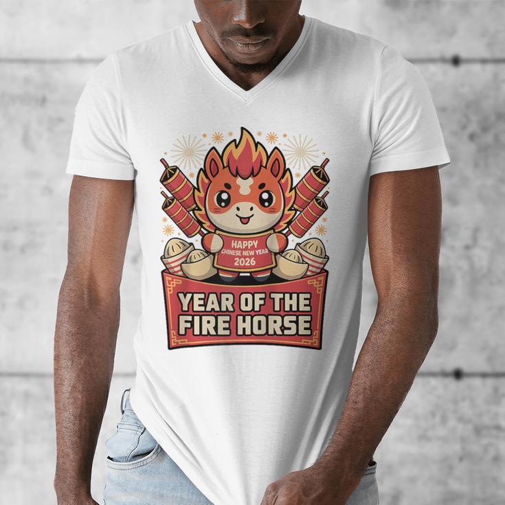 Chinese New Year 2026 Fire Horse Celebration Raglan Baseball Tee Men's V-Neck T-Shirt Chinese New Year 2026 Fire Horse Celebration Raglan Baseball Tee Men's V-Neck T-Shirt