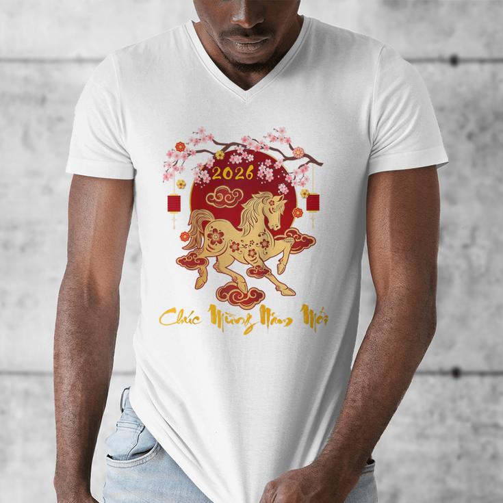 Chuc Mung NAM Moi 2026 Vietnamese Lunar New Year Of Horse Raglan Baseball Tee Men's V-Neck T-Shirt
