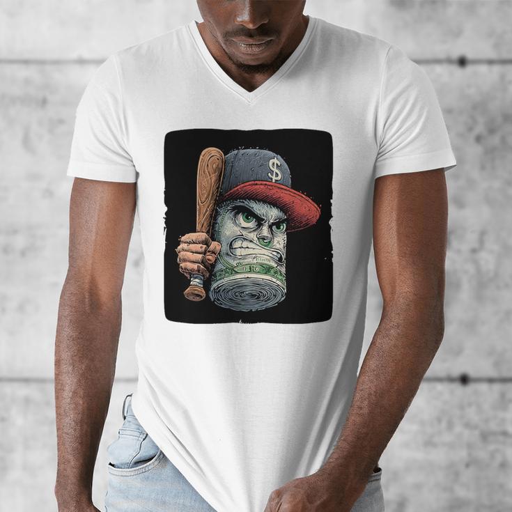 Cool Dollar Bill Guy With Cap And Baseball Costume Premium Tri-Blend Men's V-Neck T-Shirt Cool Dollar Bill Guy With Cap And Baseball Costume Premium Tri-Blend Men's V-Neck T-Shirt
