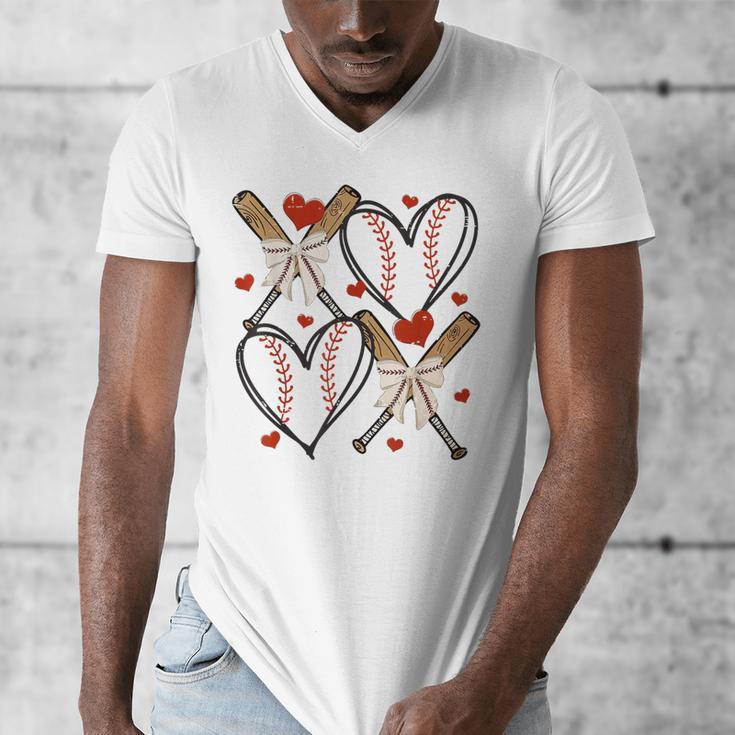 Coquette Bow XOXO Baseball Lover Heart Valentine Game Day Men's V-Neck T-Shirt