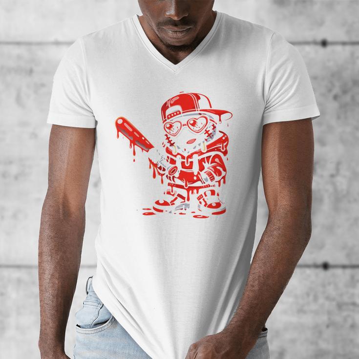 Drippy Baseball Mascot Valentine Heart Glasses Cartoon Men's V-Neck T-Shirt
