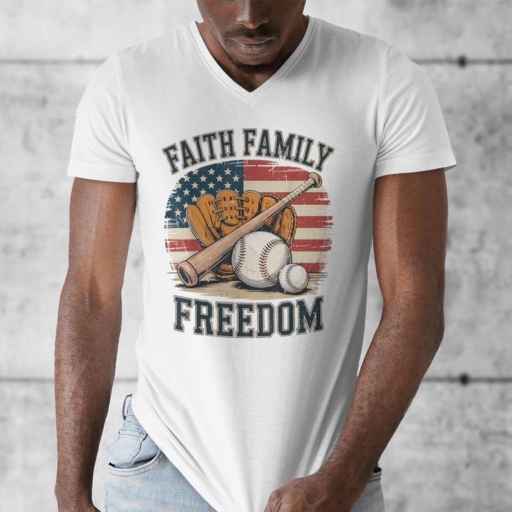 Faith Family Freedom Patriotic Christian Baseball Game Day Men's V-Neck T-Shirt