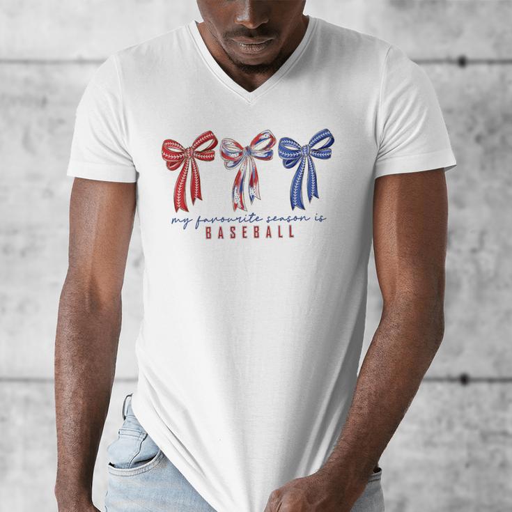My Favorite Season Is Baseball Coquette Bow Game Day Mom Sis Men's V-Neck T-Shirt My Favorite Season Is Baseball Coquette Bow Game Day Mom Sis Men's V-Neck T-Shirt