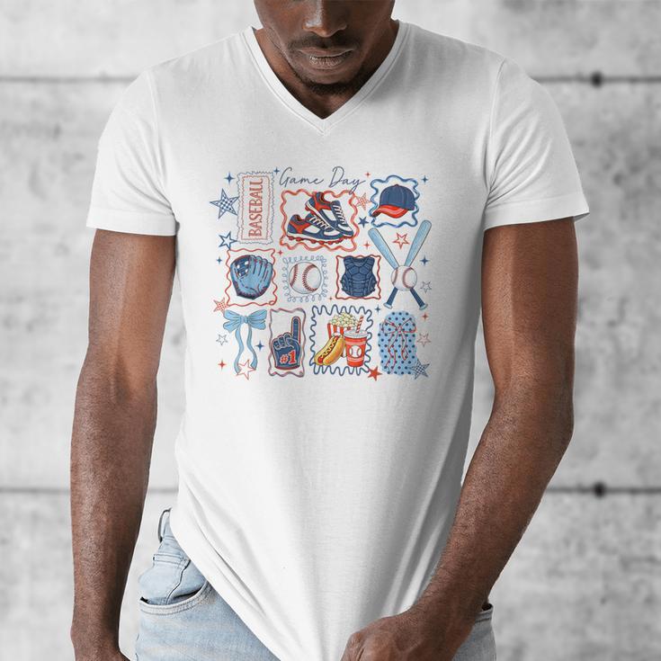 Game Day Baseball Lover Coquette Bow Girl Women Kid Mom Mama Men's V-Neck T-Shirt