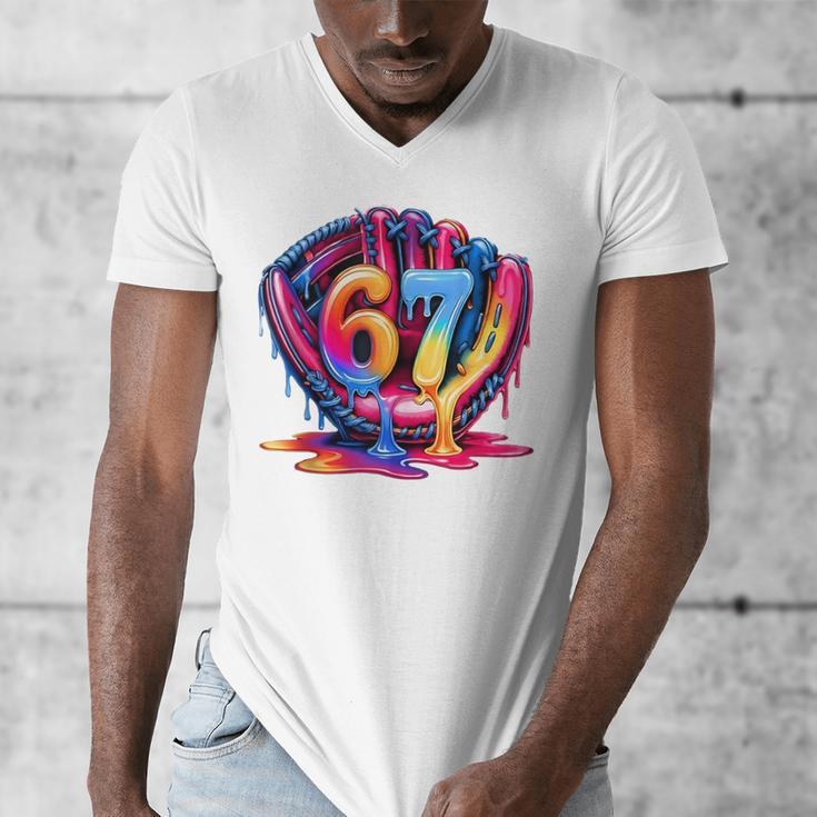 Gen Alpha Slang Ice Cream Drip Six Seven 67 Baseball Catcher Men's V-Neck T-Shirt